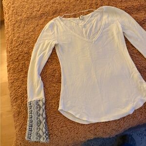 Free People White and Gray Long Sleeve Top
